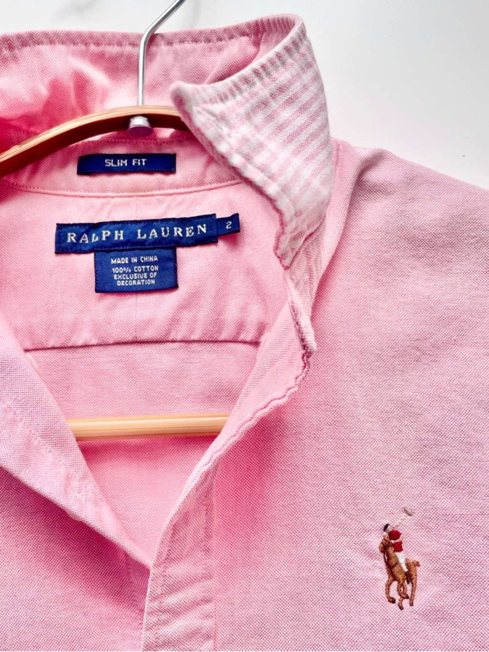 SOLD - Ralph Lauren Blue Label Pink Oxford Shirt Striped White Collar XS 2 Y2K - Picture 3 of 14